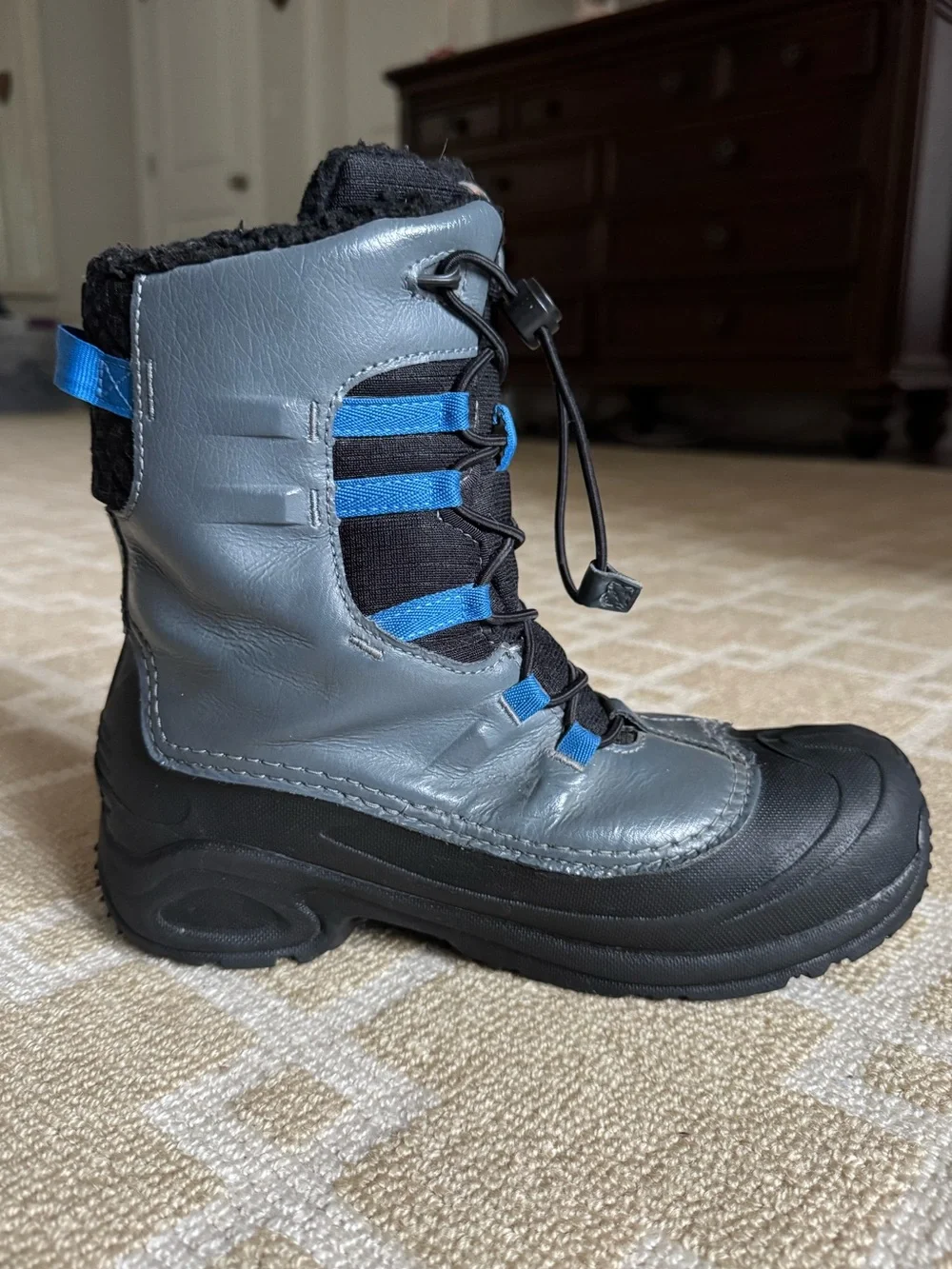 Columbia Bugaboot Celsius Waterproof Snow Boots Gray Blue Boys Size 7
